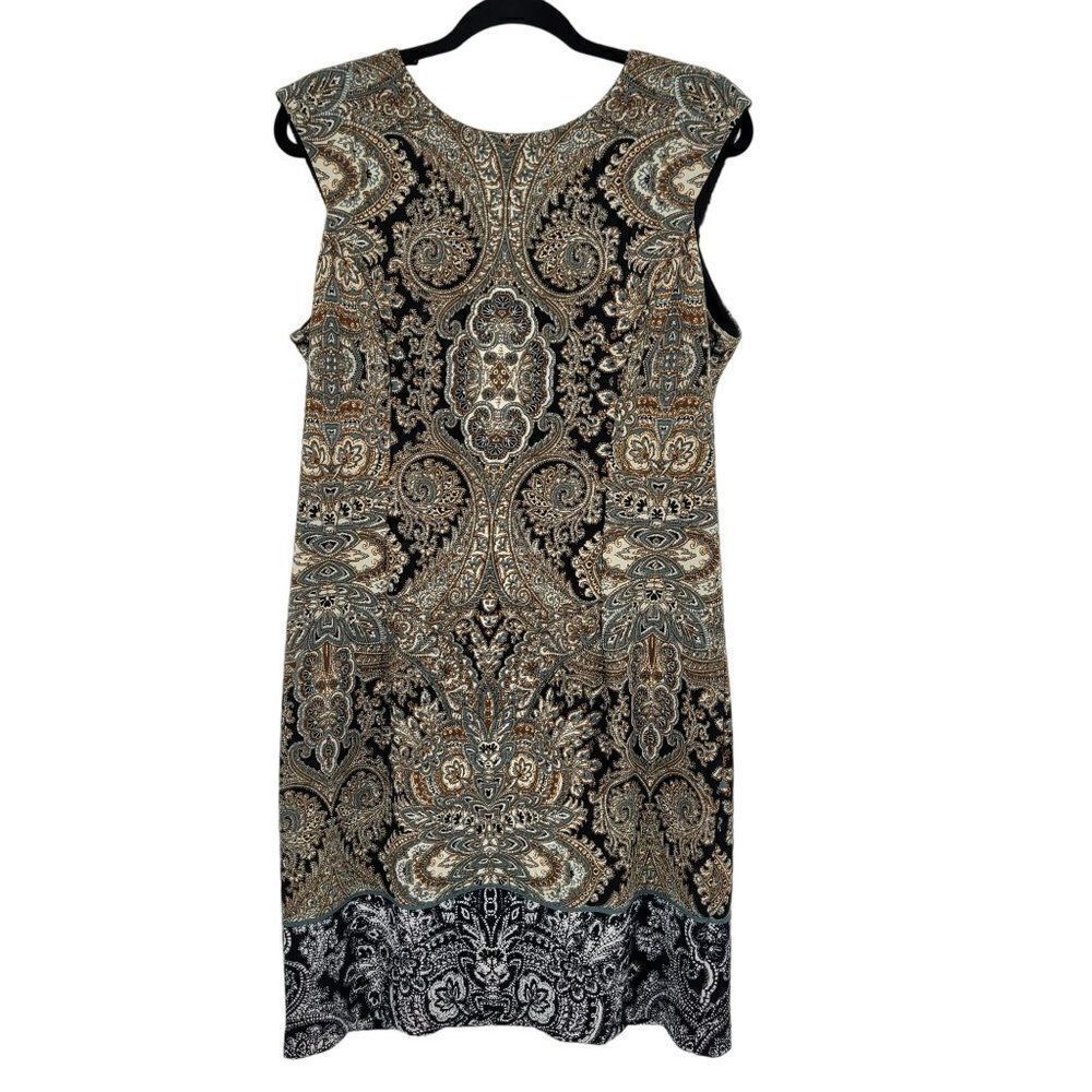 Vintage Dress Barn Sleeveless Shift Dress‎ 14 Brown Gray Paisley Medallion Print - Picture 12 of 12
